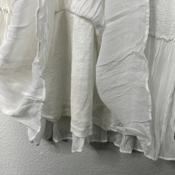 AllSaints Jody Jersey Dress White XS Linen Cap Sleeve Gathered Skirt Drop Waist - Picture 8 of 11